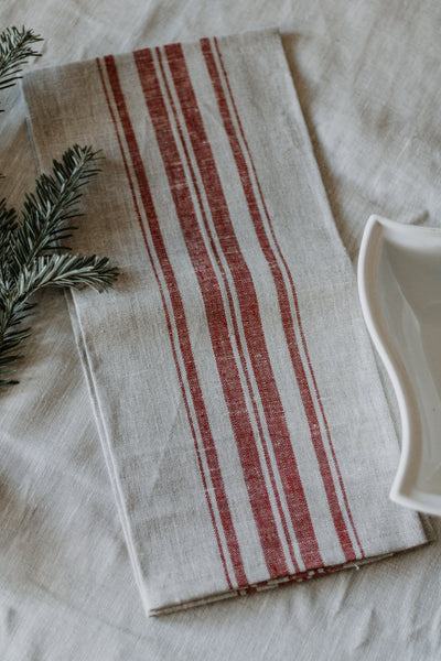 Stripe Linen Hand Towels | Red + Green