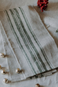 Stripe Linen Hand Towels | Red + Green