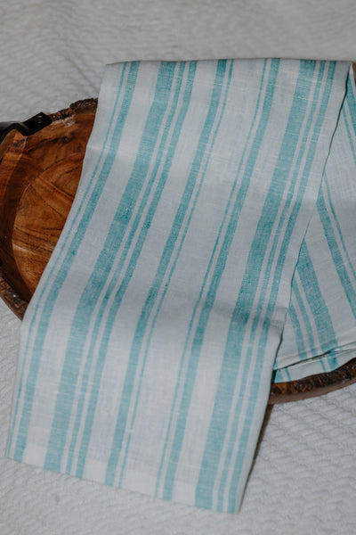 Aqua Stripe Linen Hand Towel