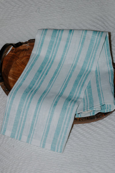 Aqua Stripe Linen Hand Towel