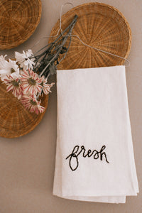 Embroidered White Linen Hand Towel