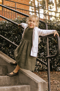 The Emma Pinafore Dress in Olive Branch