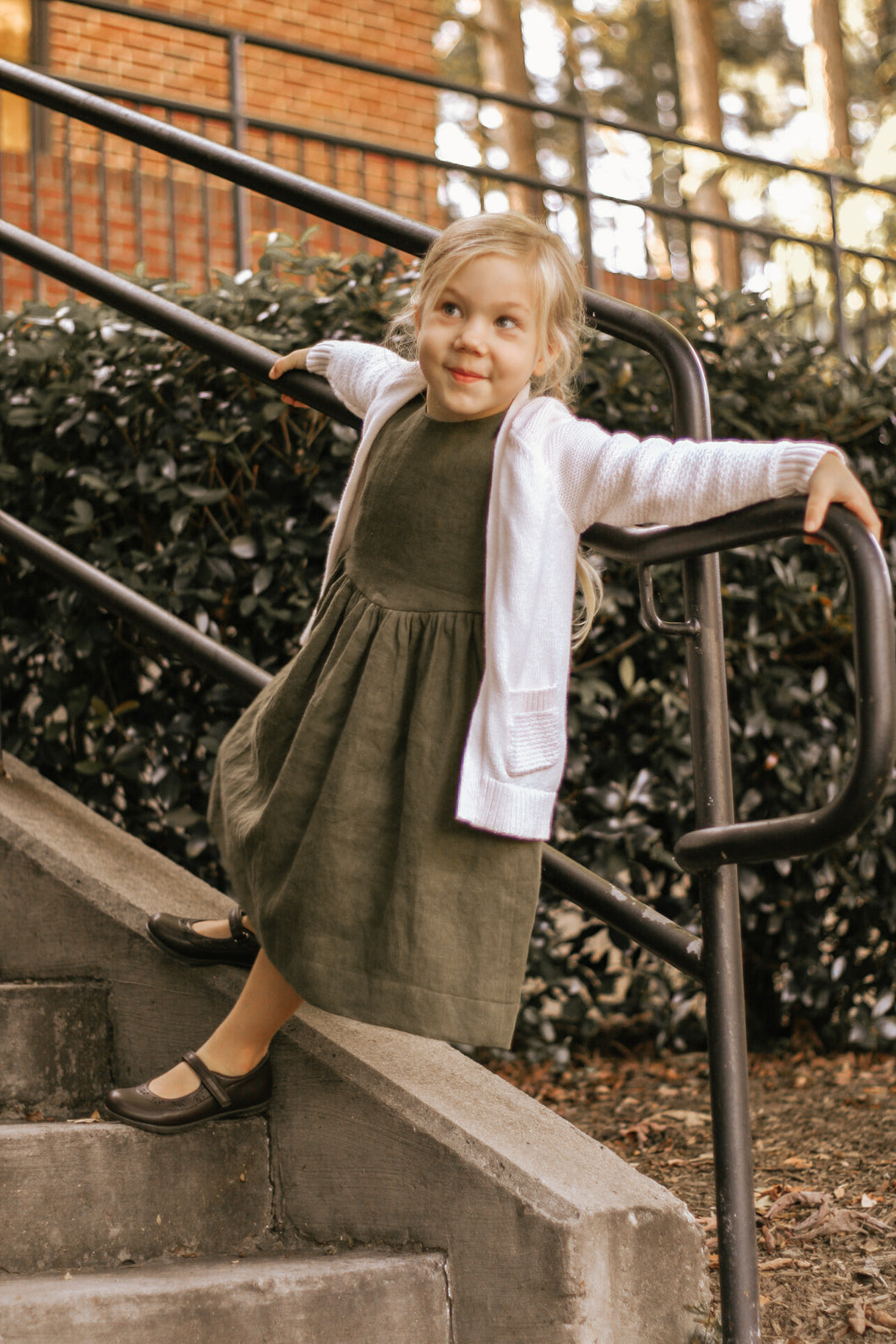 The Emma Pinafore Dress in Olive Branch